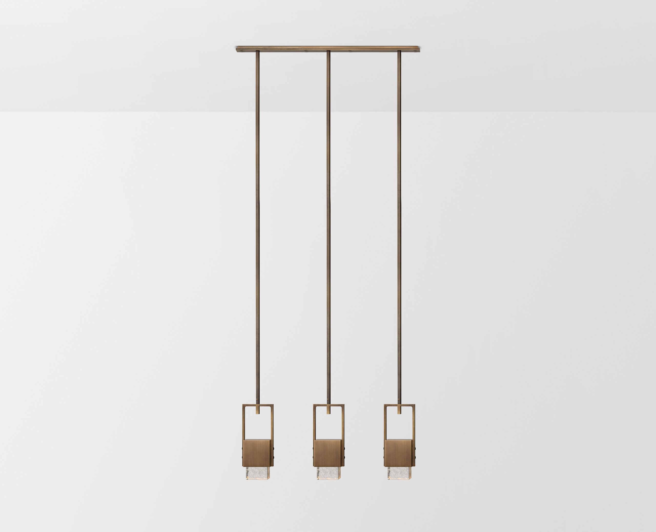 Articolo Studios Luxury Lighting. Cubo 3 cube down pendant in ice and bronze