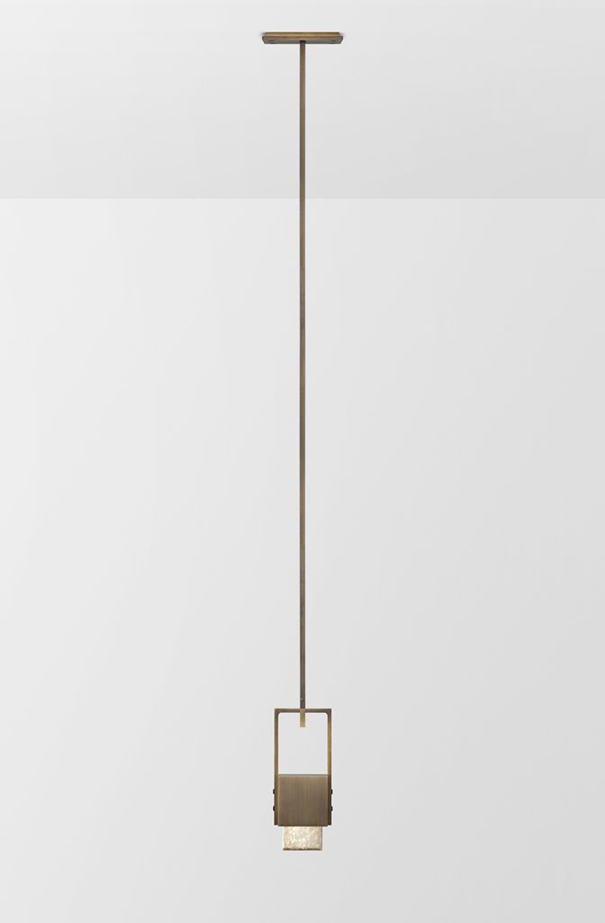 Articolo Studios Luxury Lighting Cubo Swing Single Pendant in Bronze with Smoke Shade