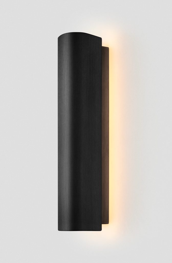 Articolo Studios Luxury Lighting 12:40 Backward Facing Wall Sconce in Bronze with Dark Veneer Shade