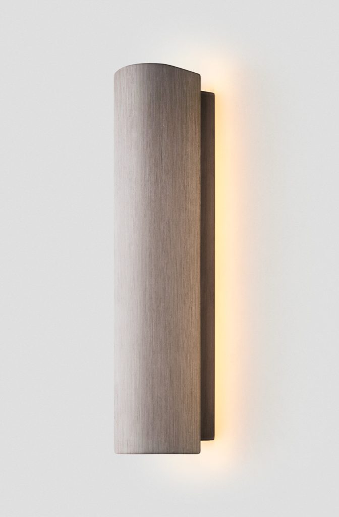Articolo Studios Luxury Lighting 12:40 Backward Facing Wall Sconce in Bronze with Light Veneer Shade