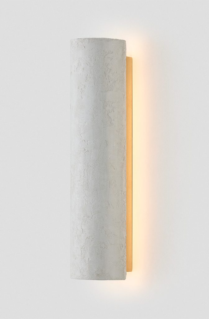 Articolo Studios luxury lighting. 12:40 backward facing wall sconce in pressed cement and brass