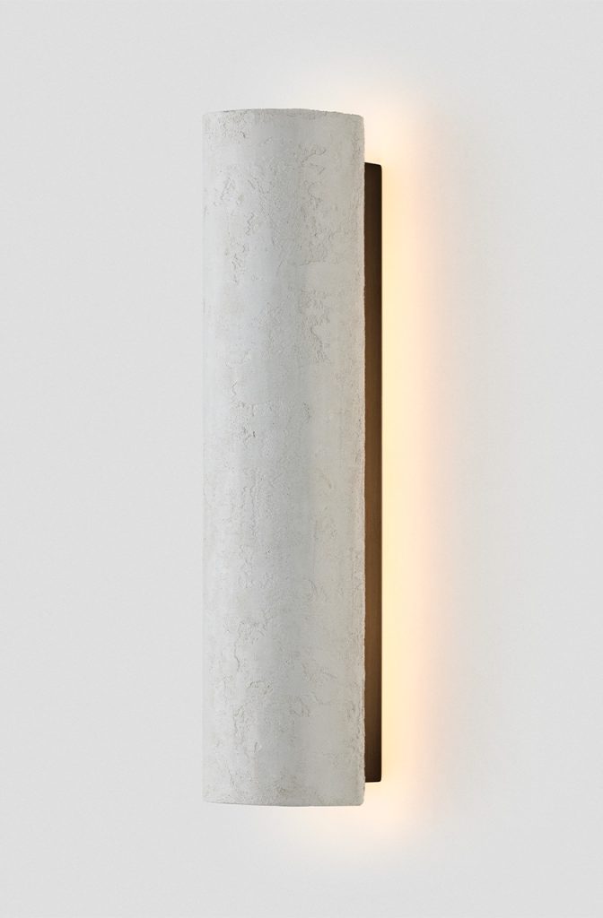 Articolo Studios luxury lighting. 12:40 backward facing wall sconce in pressed cement with bronze