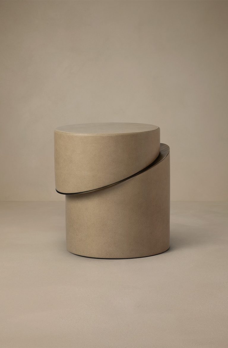 Articolo Studios Luxury Lighting Slip Side Table in Cascade Leather and Bronze Details