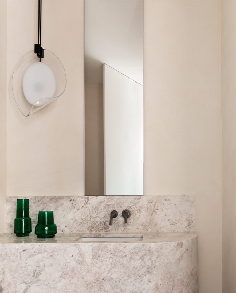 Articolo Studios Luxury Lighting ovolo Pendant in Bathroom of Lynch Residence by Casa 62