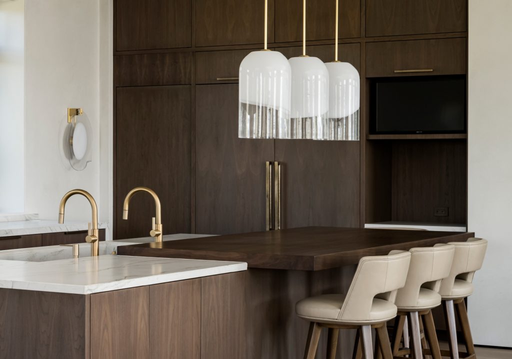 Articolo Studios Luxury Lighting Moni Extra Large Triple Pendant and Ovolo Wall Sconce in Kitch by Anne Marie Barton