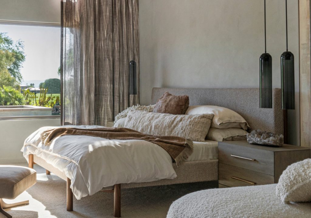 Articolo Studios Luxury Lighting Float Hover Pendants in Master Bedroom by Anne Marie Barton Designs