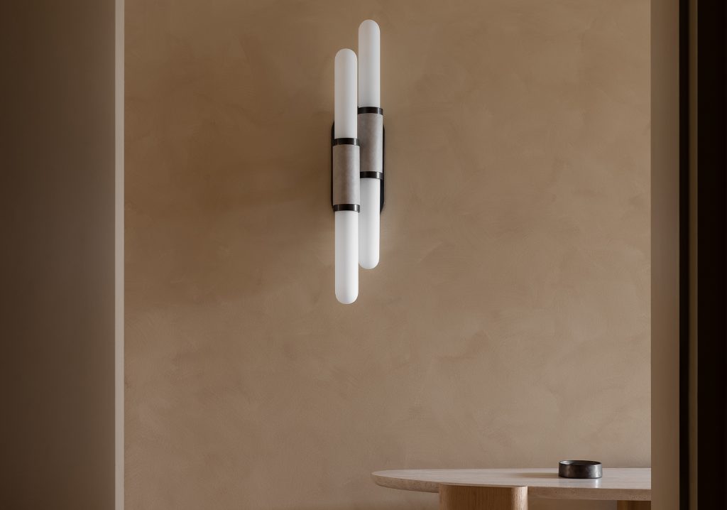 Articolo Studios Luxury Lighting Scandal Staggered Wall Sconce in House Caramel by CHJ Studio