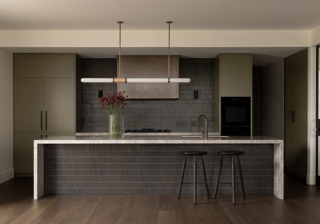 Articolo Studios Luxury lighting Scandal Long Pendant in the Kitchen of Toorak Penthouse by Heartly Design