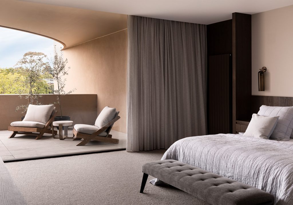Articolo Studios Luxury Lighting Float Hover Short Wall Sconce in Master Bedroom of Lynch Residence by Casa 62