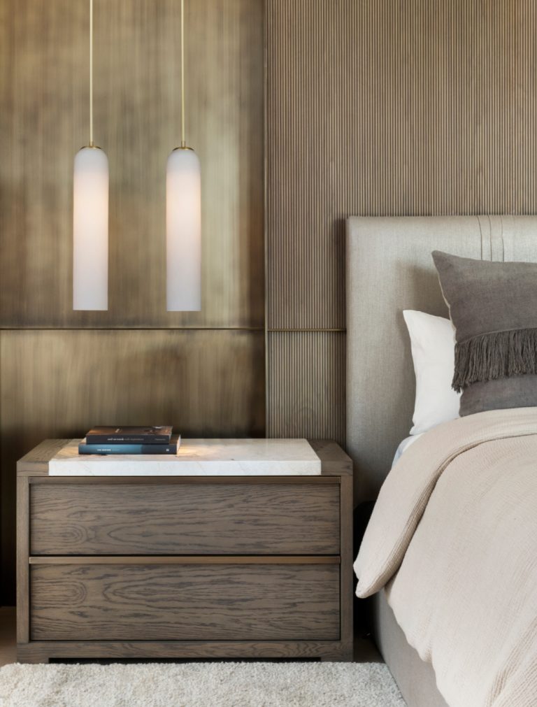 Articolo Studios Luxury Lighting Float Hover Pendant in Master Bedroom from Anne Maries Barton Designs