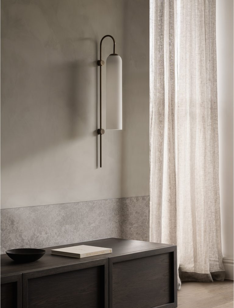 Articolo Studios Luxury Lighting Float Glide Wall Sconce in the Living Room of the Toorak Penthouse by Heartly Designs