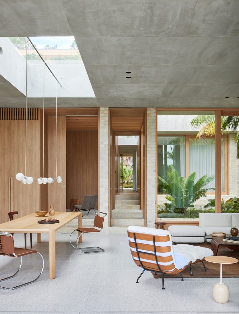 Articolo Studios Luxury Lighting Trilogy Horizontal Pendant in Satin Nickel in the Fresh Water House by Madeline Blanchfeild