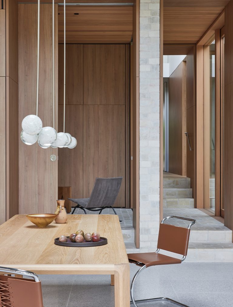 Articolo Studios LKuxury Lighting Trilogy Horizontal Pendant in Satin Nickel in the Fresh Water Residence by Madeline Blanchfeild