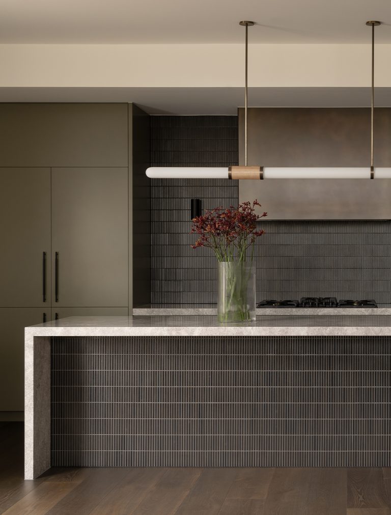 Articolo Studios Luxury Lighting Scandal Long Pendnant in Kitchen of Toorak penthouse by Heartly Design