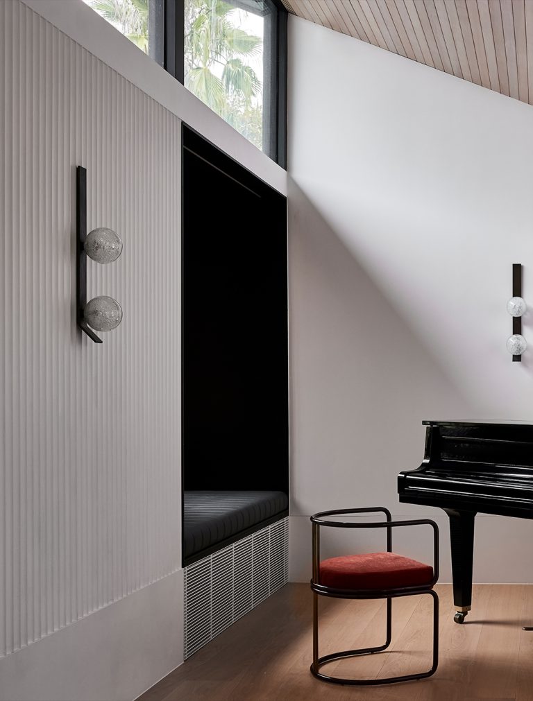Articolo Studios Luxury Lighting Fizi on Kick Double Wall Sconces in Middle Harbour House by Studio Trio