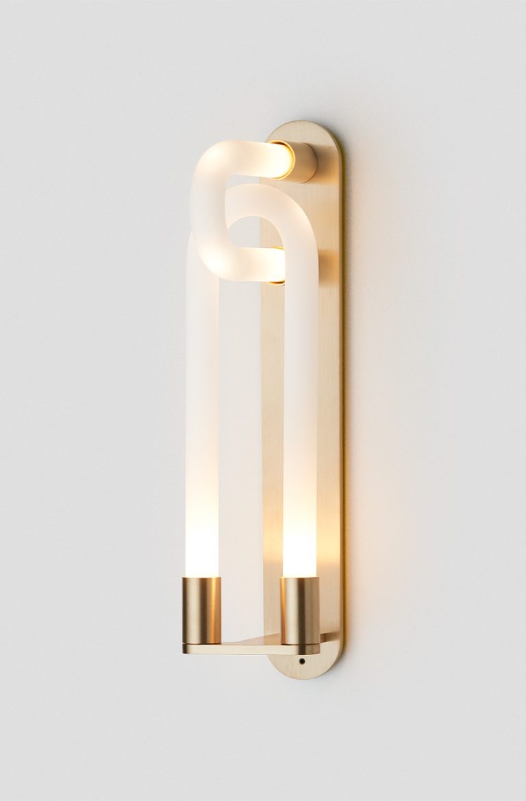 Articolo Studios Luxury Lighting Loopi Wall Sconce in Brass with Snow Shade