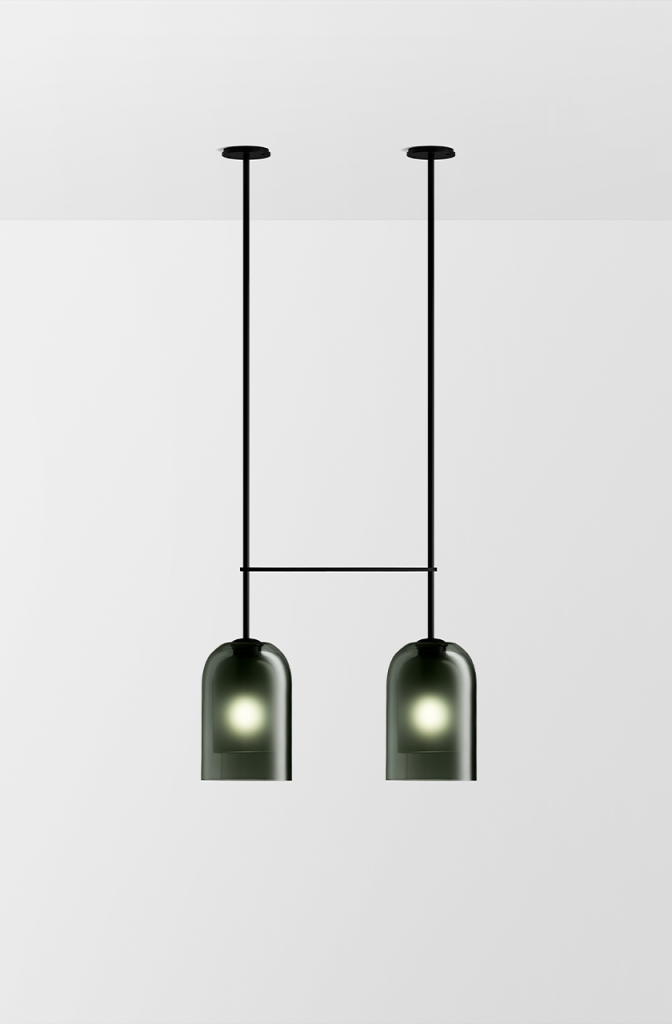 Articolo Studios Luxury Lighting Lumi Large Double Pendant in Black Powder Coat and Grey Shade