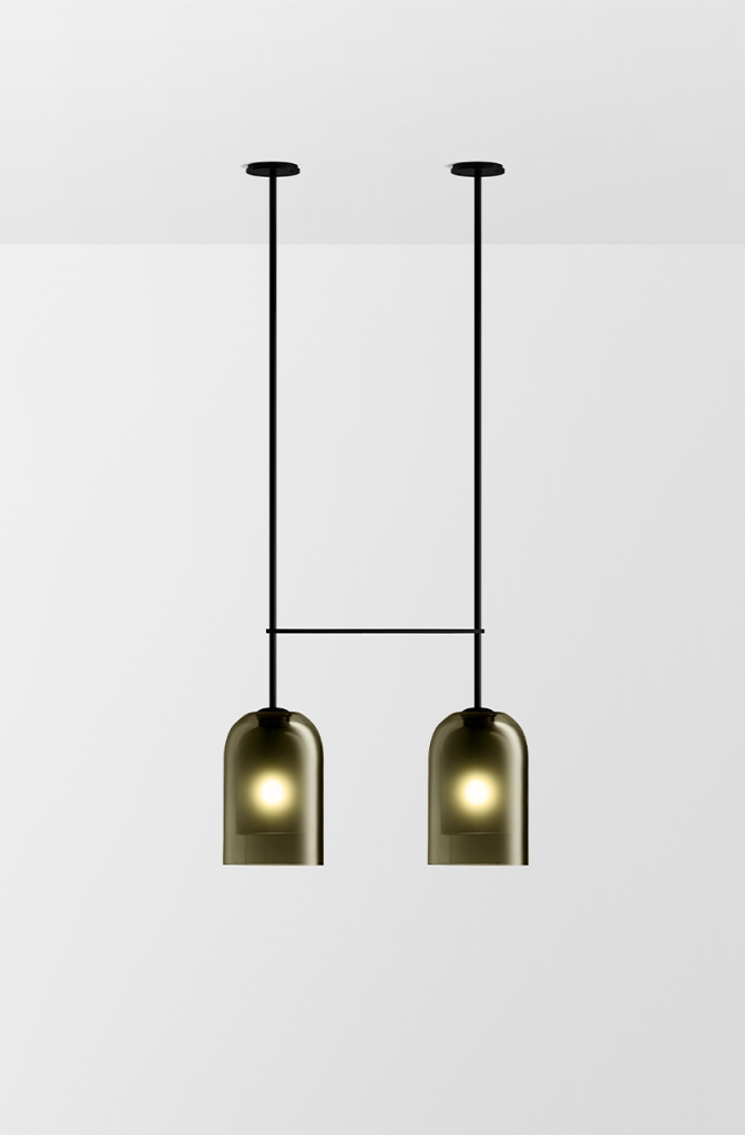 Articolo Studios Luxury Lighting Lumi Large Double Pendant in Black Powder Coat and Smoke Shades