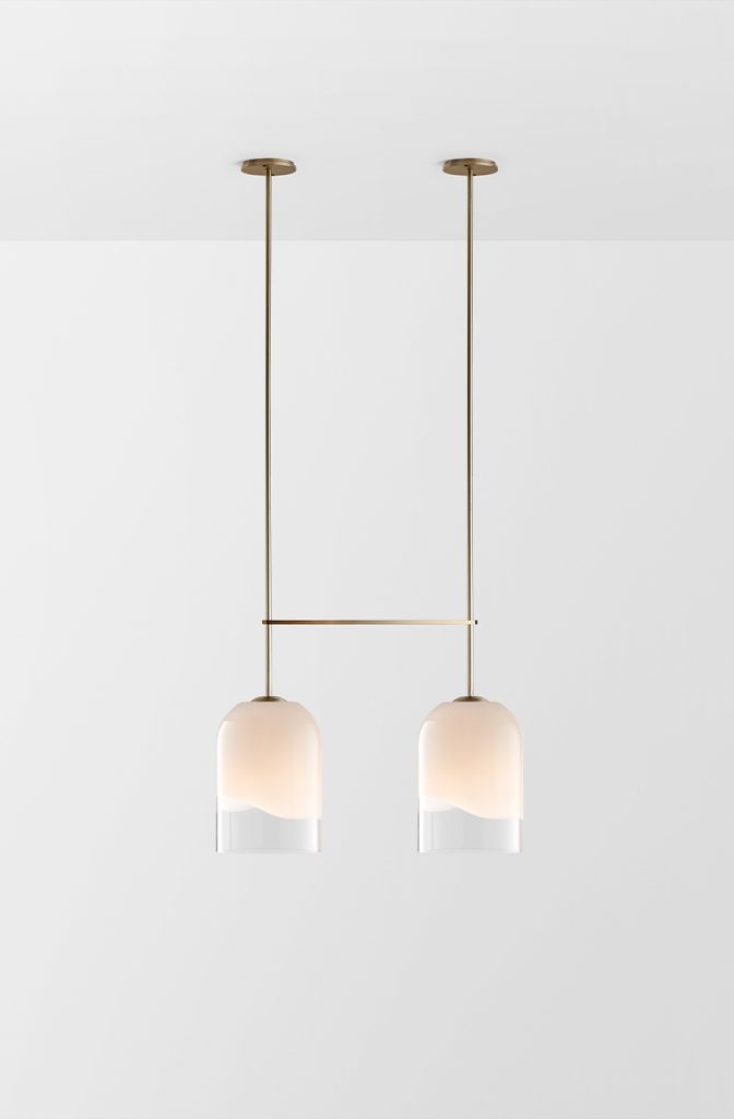Articolo Studios Luxury Lighting Moni Large Double Wall Sconce in Brass and Clear and White Shade