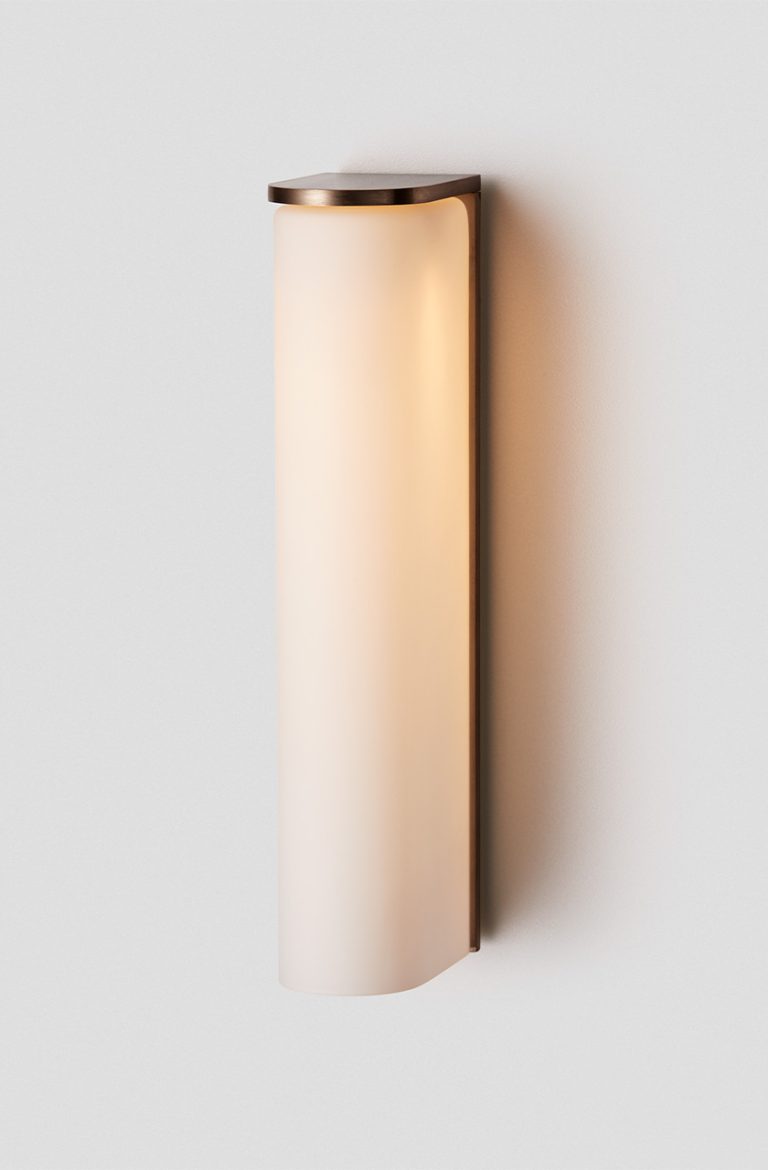 Articolo Studios Luxury Lighting Slim Large Wall Sconce in Bronze with Snow Shade