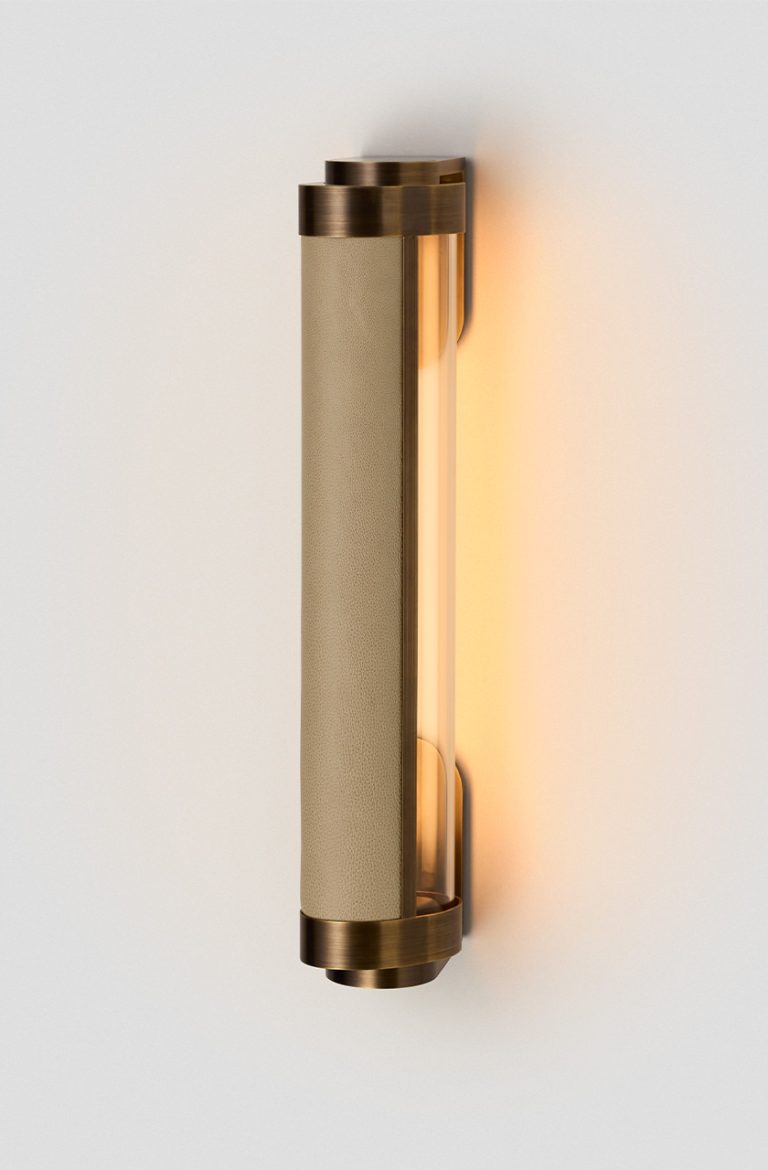 Articolo Studios Luxury Lighting Swivel Small Single Wall Sconce in Bronze with Titanium Leather Inlay