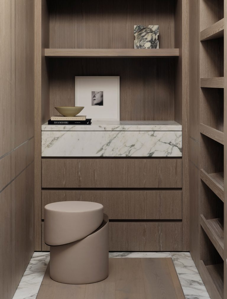 Articolo Studios Luxury Lighting Slip Stool in WIR of Strathfield project