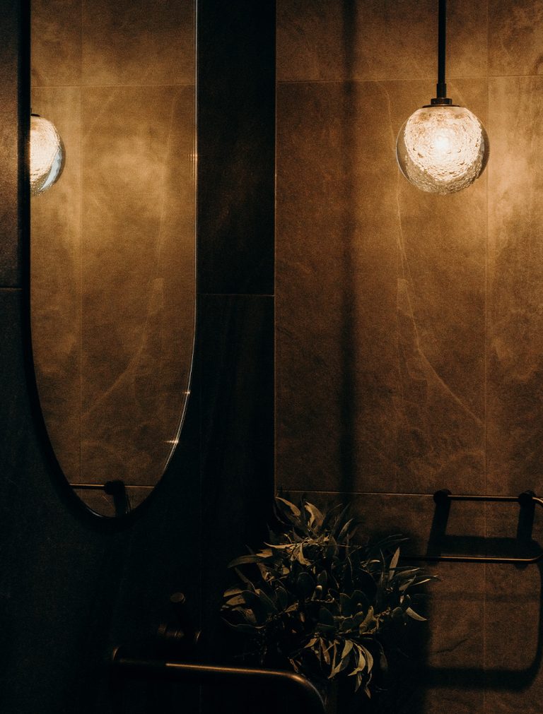 Articolo Studios Luxury Lighting Fizi Single Pendant in in Bathroom of Nelsons Bay by Greenbuild Constructions